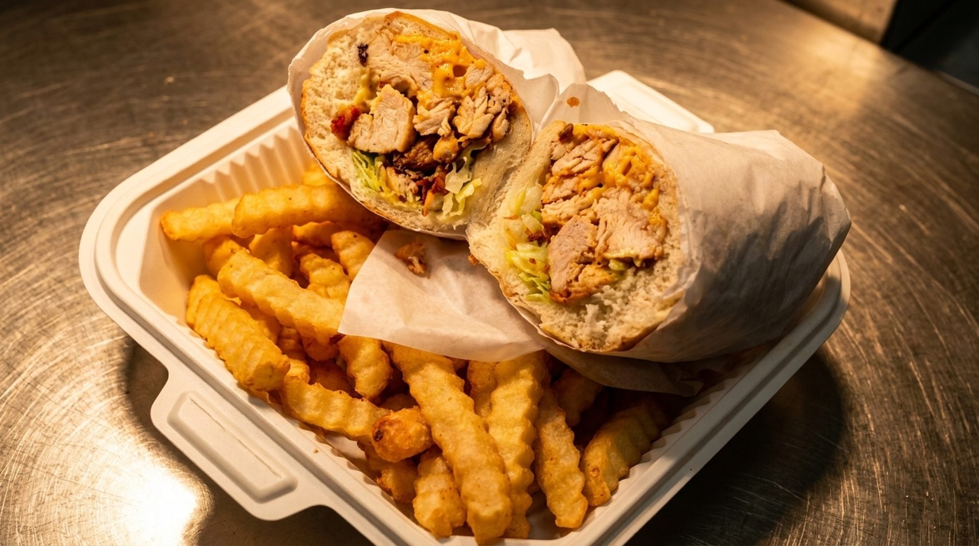 Hoagies, prawns, and seasoned fries